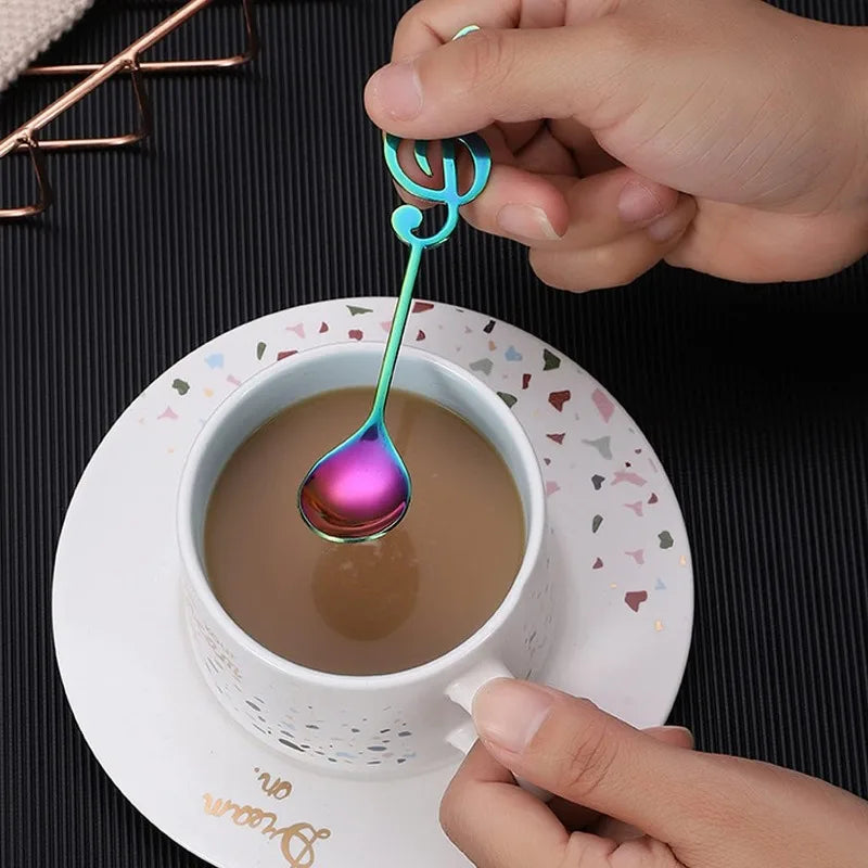4-Piece Musical Note Rose Gold Stainless Steel Teaspoons Set Coffee Teaspoon Set Babs