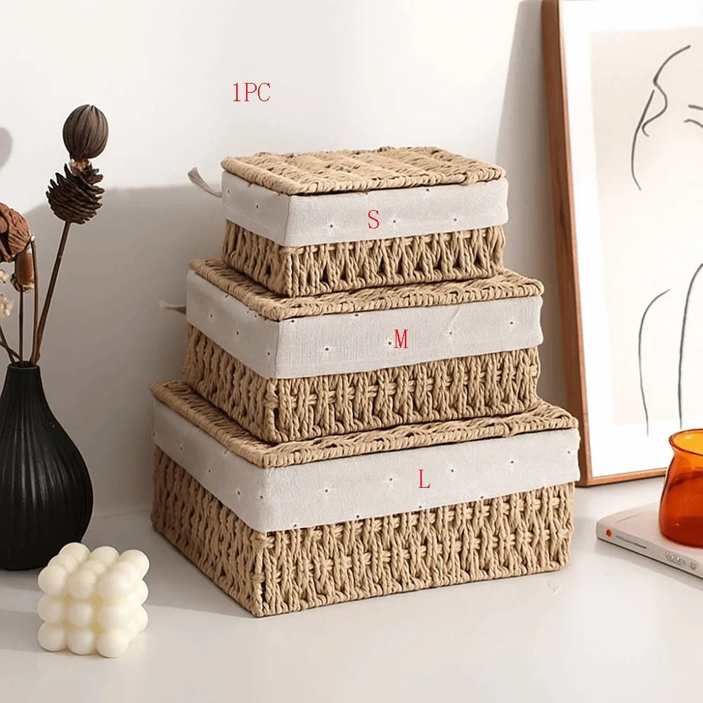 Hand Woven Wicker Storage Basket – Bohemian Home Organizer Wicker Storage Basket Babs Beige 1-S