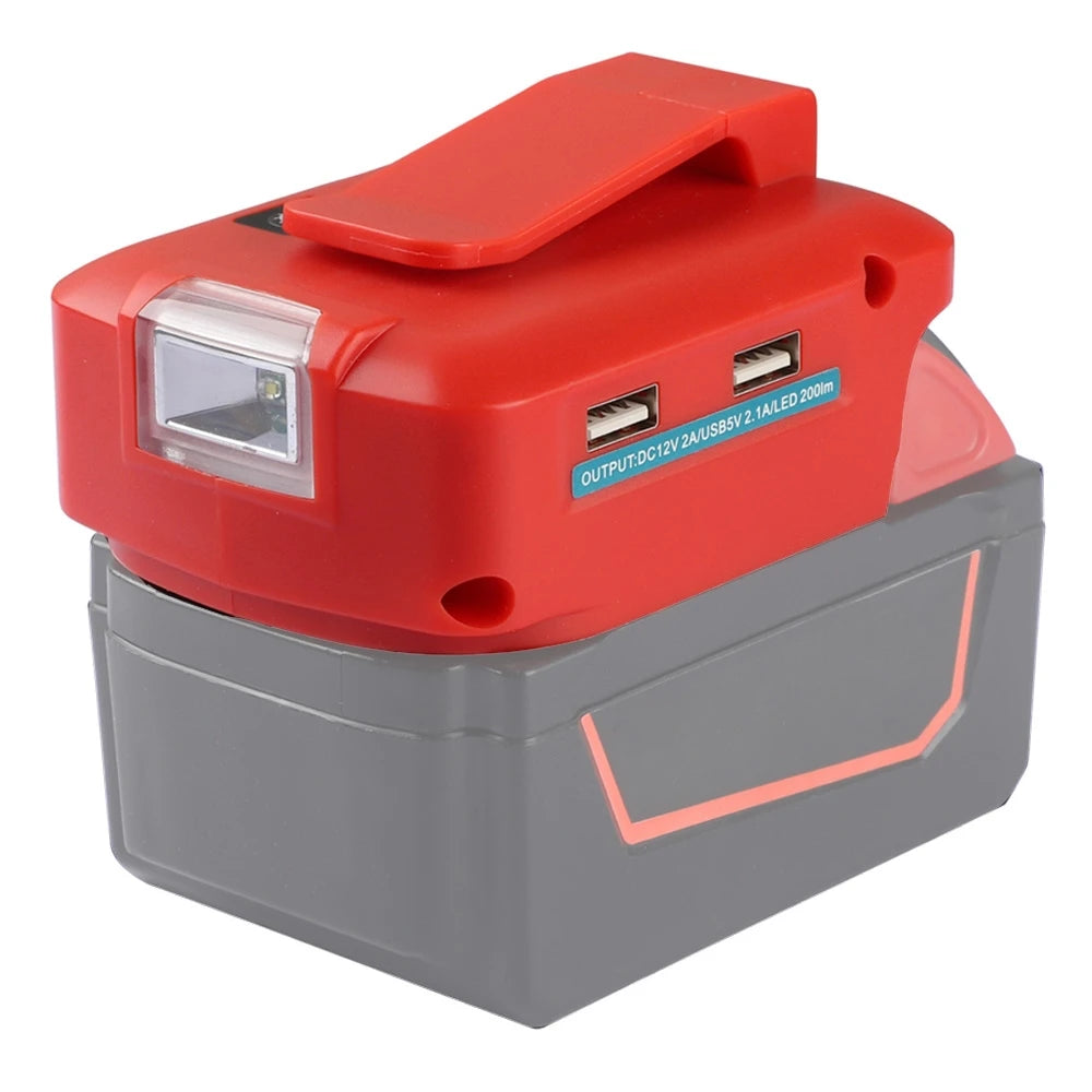 Dual USB Battery Adapter with LED for Makita, DeWalt, Milwaukee Battery USB Adapter Babs For M18 with clip