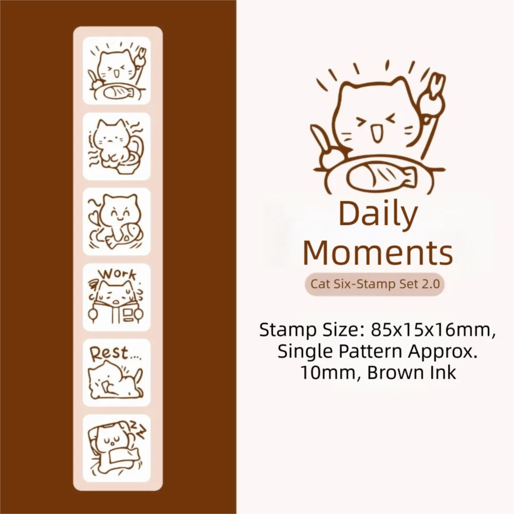 6-Piece Kawaii Cat Stamp Set – Mini Cartoon Kitten Diary Stamps Craft Stamp Set Babs