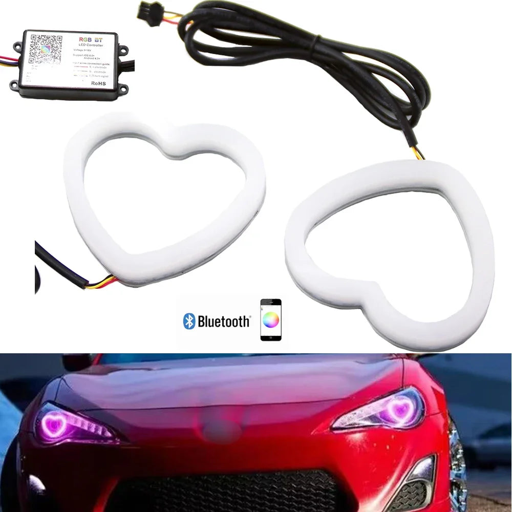 RGB Heart Angel Eyes LED Rings – Bluetooth App Headlight Upgrade LED Headlight Rings Babs