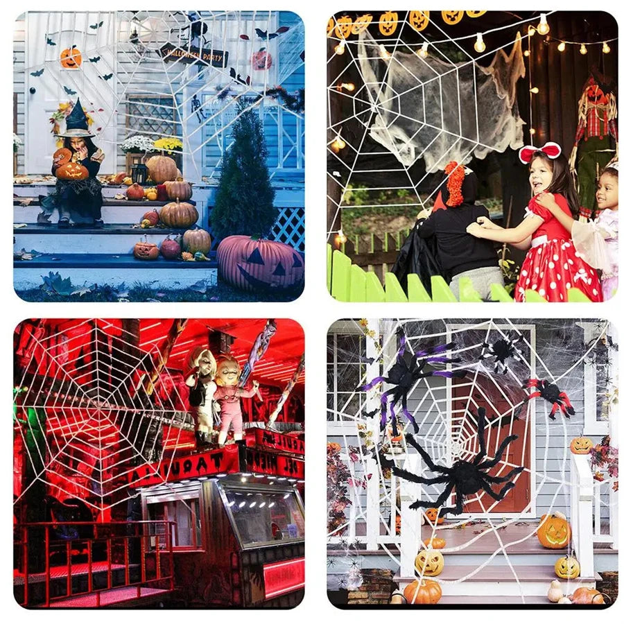 Giant Stretchy Halloween Spider Web Decoration – Black & White Halloween Cobweb Decoration Babs
