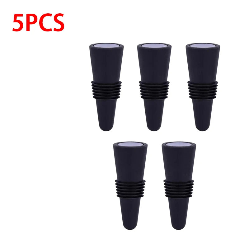Reusable Silicone Vacuum Wine & Champagne Bottle Stopper Wine Bottle Stopper Babs 5pcs Black