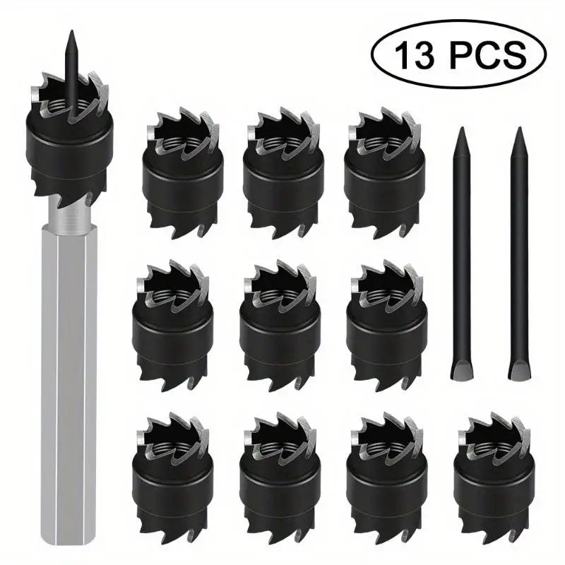 13-Pc Spot Weld Cutter Set – 3/8" Double-Sided HSS Drill Bits Spot Weld Cutter Set Babs Black No plug