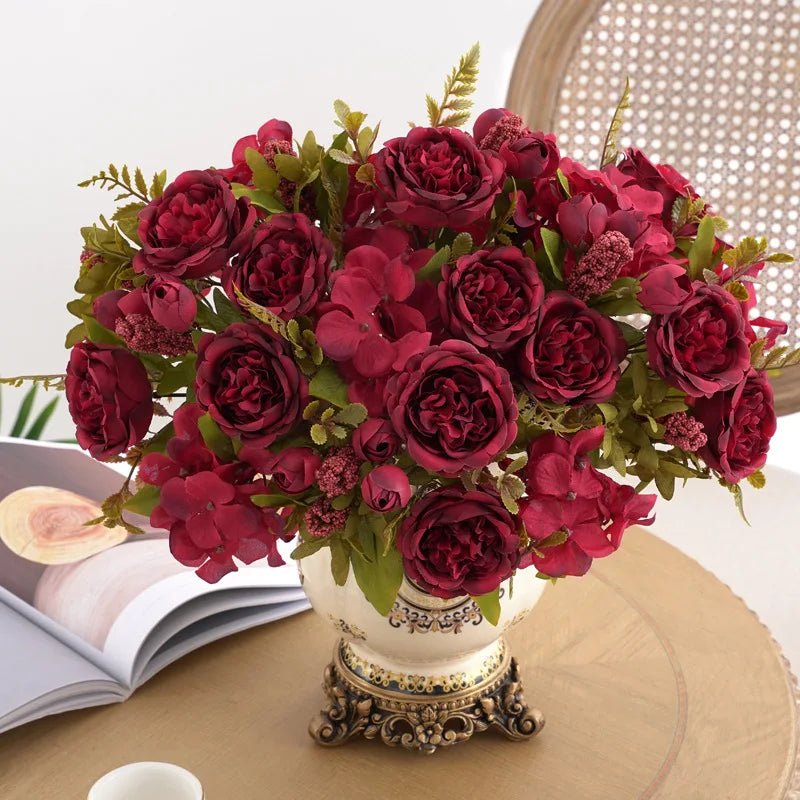 Artificial Silk Peony Hydrangea Bouquet – Wedding & Home Décor Artificial Flower Bouquet Babs