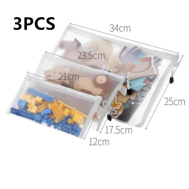 Kids Toy Storage Bags – Transparent Zipper Pouches for Blocks Toy Storage Bag Babs 3PCS