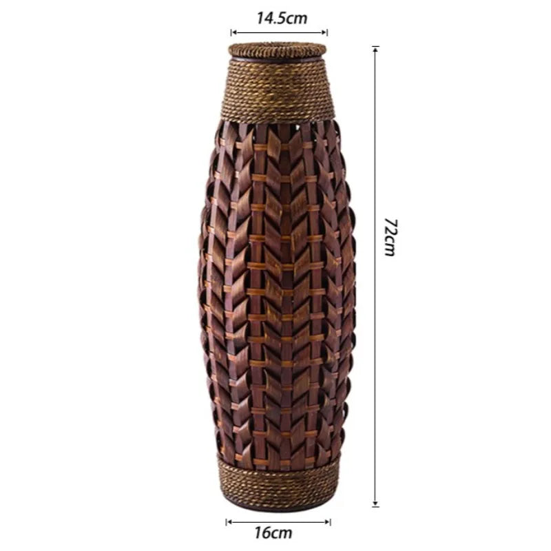 Woven Rattan Vintage Floor Vase | Luxury Home Décor Decorative Floor Vase Babs Bamboo Weaving-Large