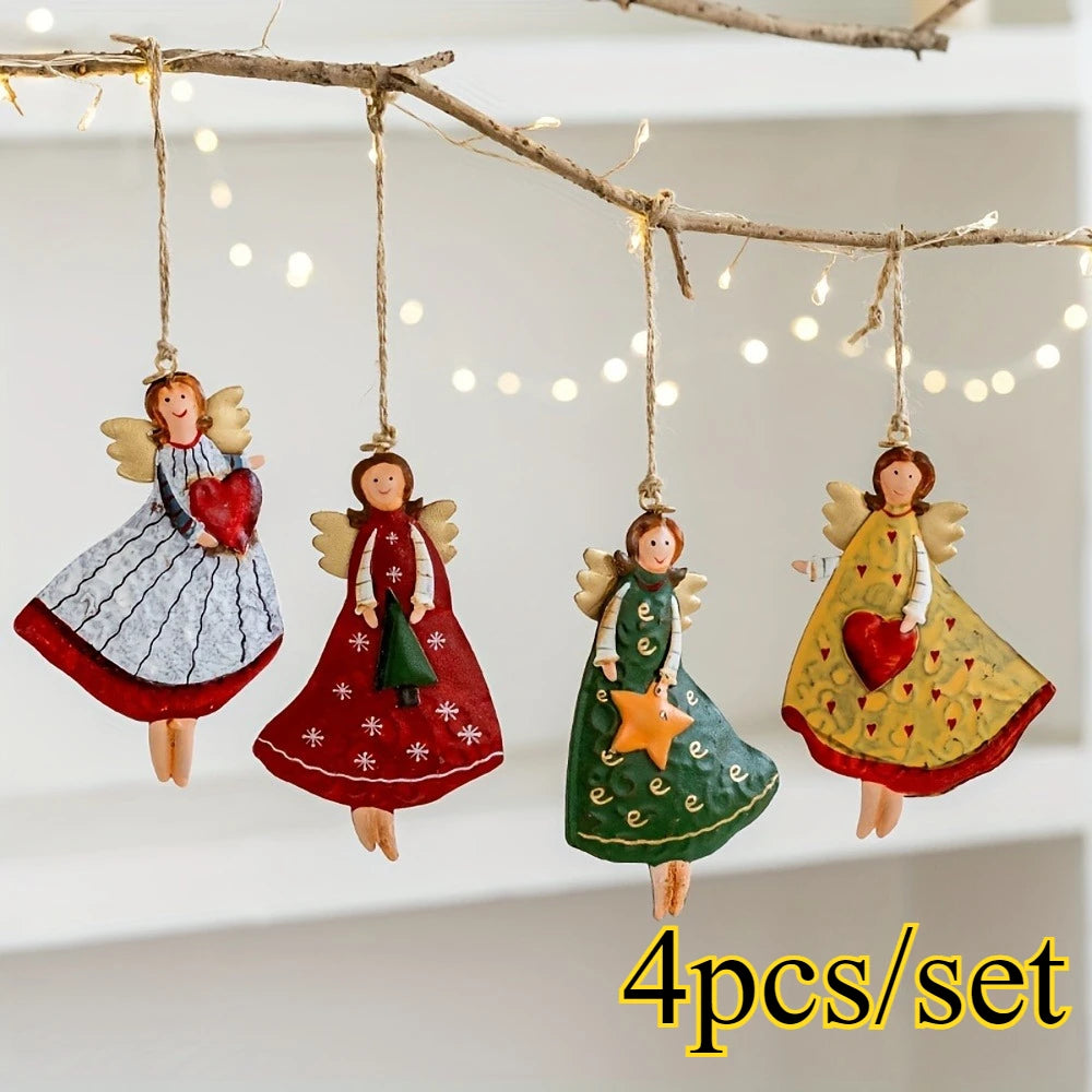 Set of 4 Vintage Angel Wooden Christmas Tree Ornaments Christmas Tree Ornament Babs MULTI