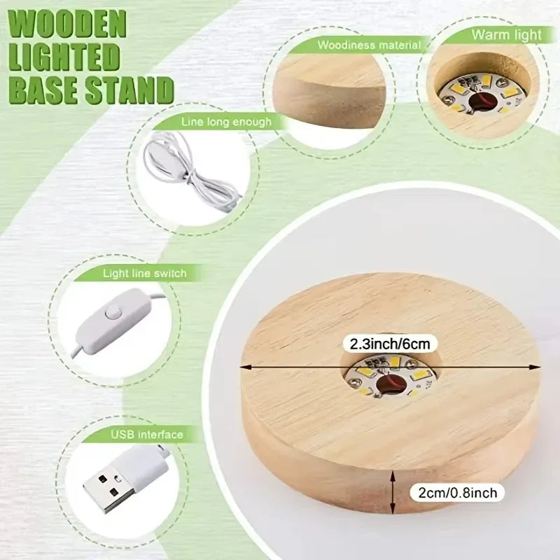 LED USB Wooden Display Stand Light Base Night Light Lamp LED Display Stand Lamp Babs