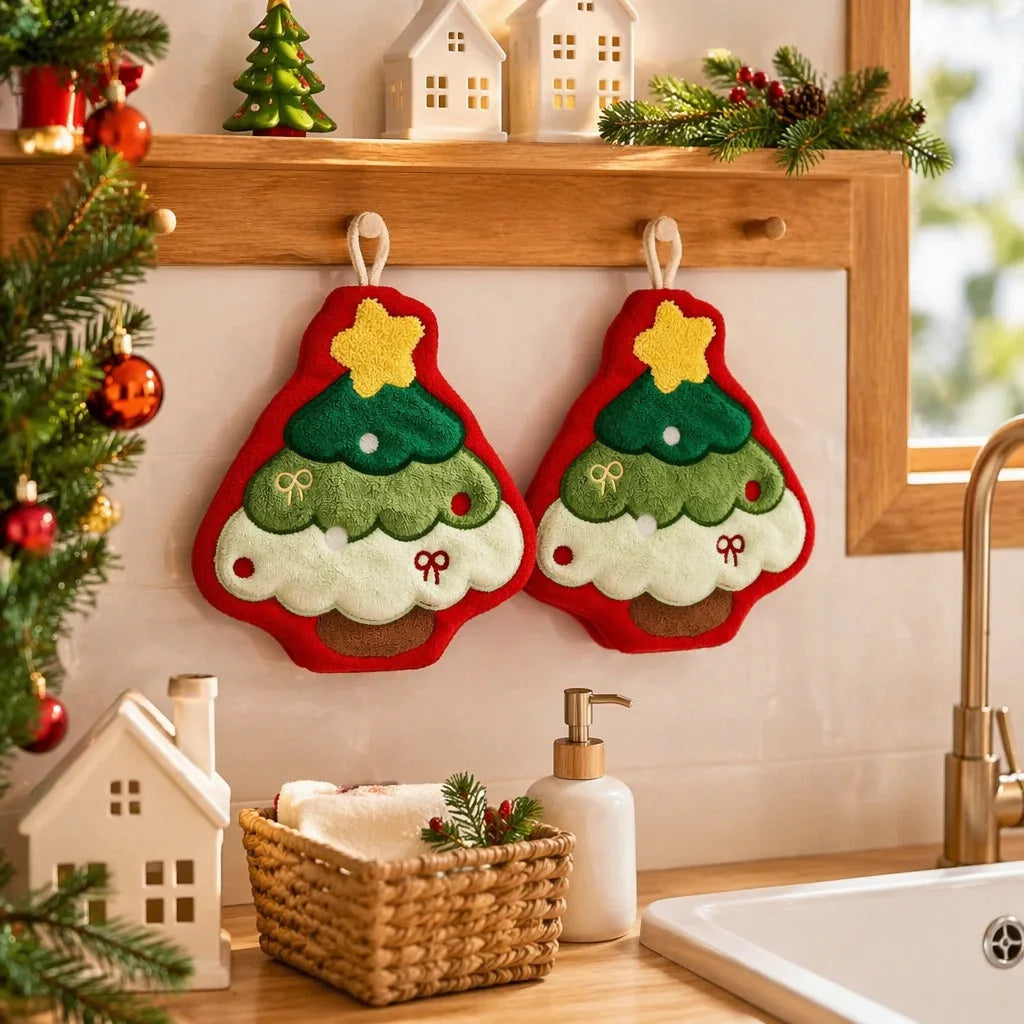 Christmas Hanging Hand Towels – Santa & Gingerbread Decor Holiday Hand Towels Babs