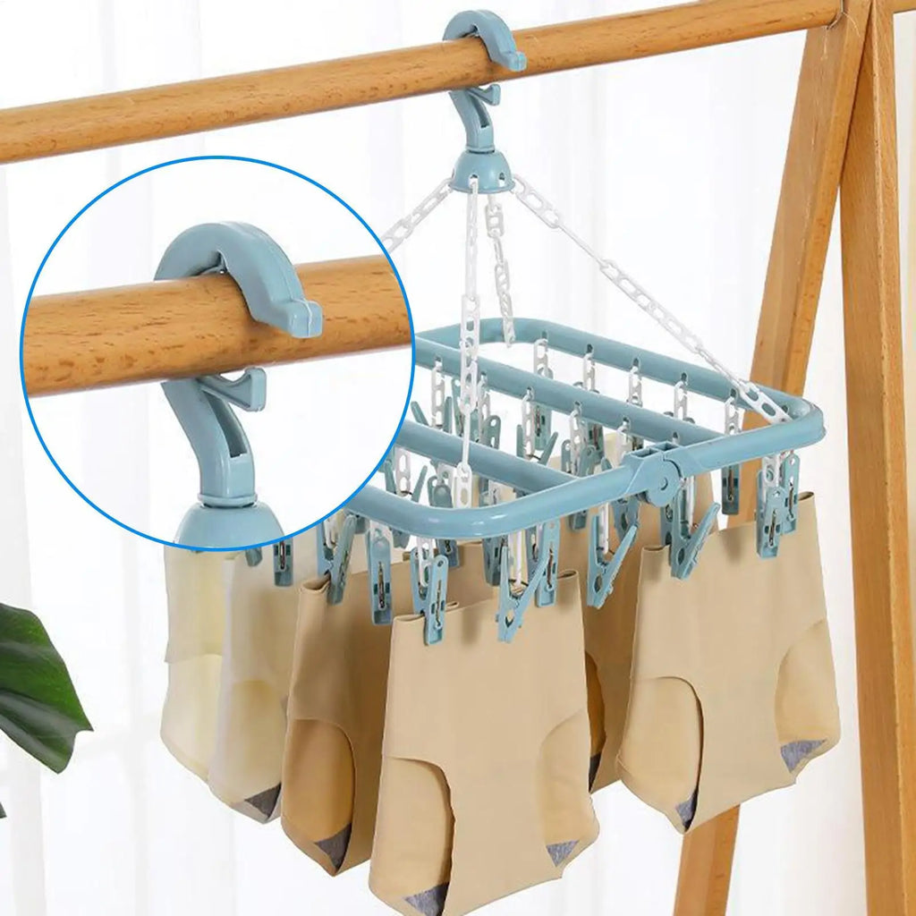 32-Clip Windproof Clothes Drying Hanger – Laundry Rack for Socks Laundry Drying Rack Babs