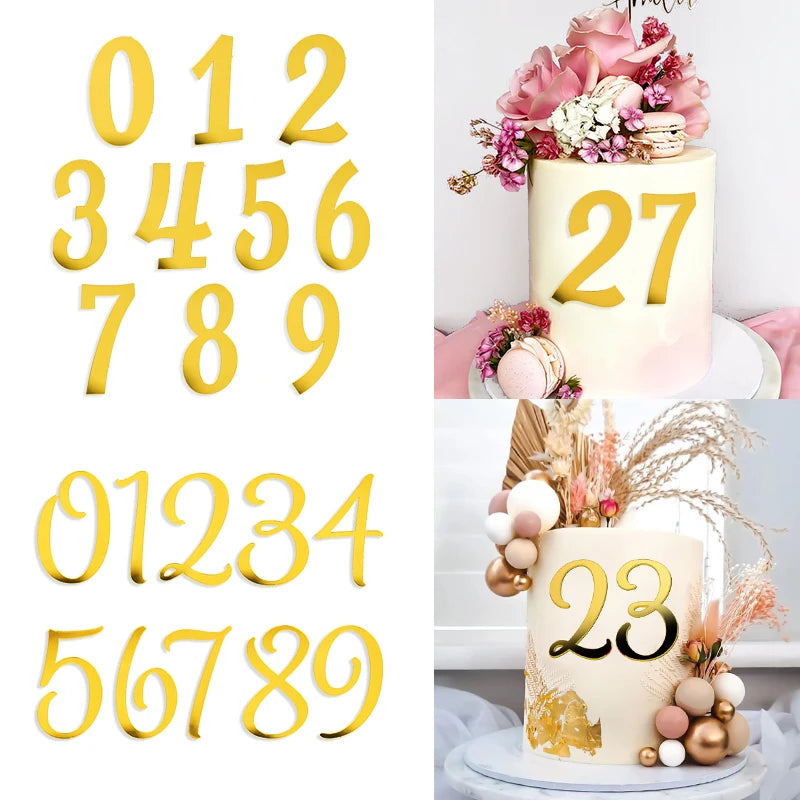 Gold Acrylic Number Cake Toppers 0–9 Set | Party Décor Cake Topper Set Babs
