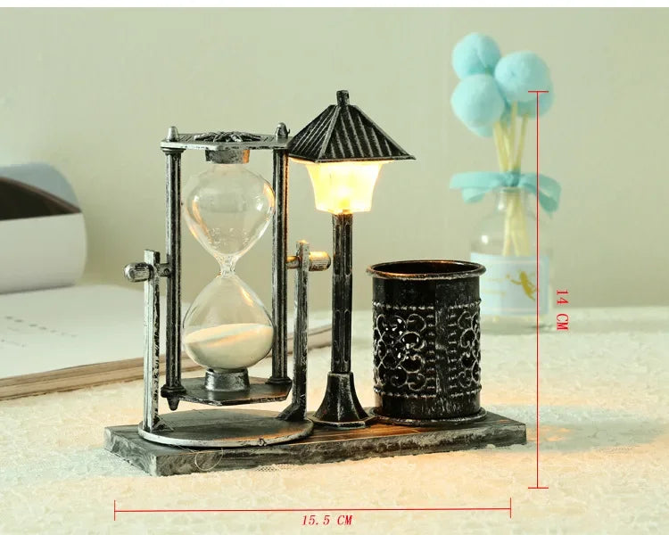 Antique Street Lamp Hourglass Pen Holder & Night Light Decorative Hourglass Babs