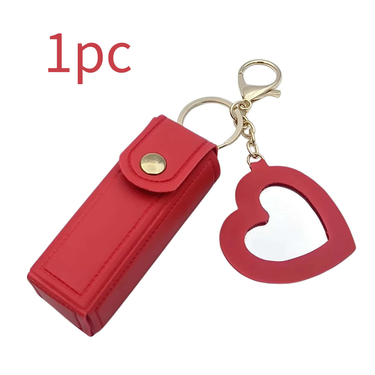 PU Leather Lipstick Holder Keychain | Mini Cosmetic Bag Lipstick Holder Keychain Babs Red 1pc