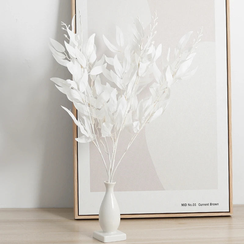 Artificial Willow Eucalyptus Leaf Stems – Silk Floral Décor Artificial Leaf Stem Babs White