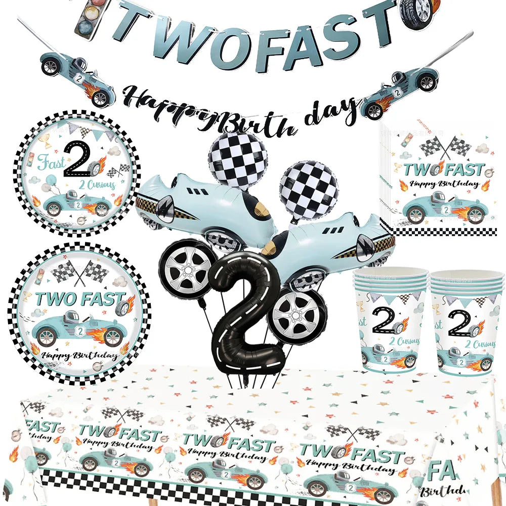 Race Car "Two Fast" 2nd Birthday Party Supplies Set Birthday Party Decor Babs