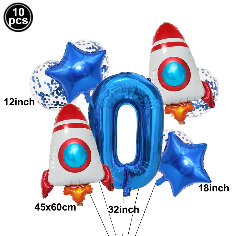 Space Theme Birthday Balloon Set – Astronaut Rocket 32" Numbers Party Balloon Set Babs C-0 As pictures show