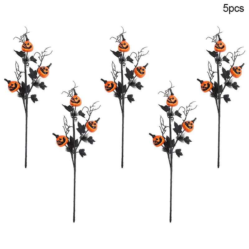 Halloween Artificial Pumpkin Maple Leaf Branch Stems 1/3/5 Pcs Halloween Floral Stems Babs 5Pcs