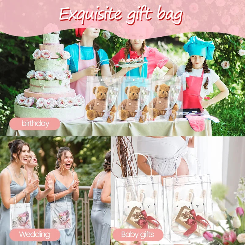 Clear PVC Gift Bags with Handle – Party & Wedding Favors 5/10Pcs Clear Gift Bags Babs