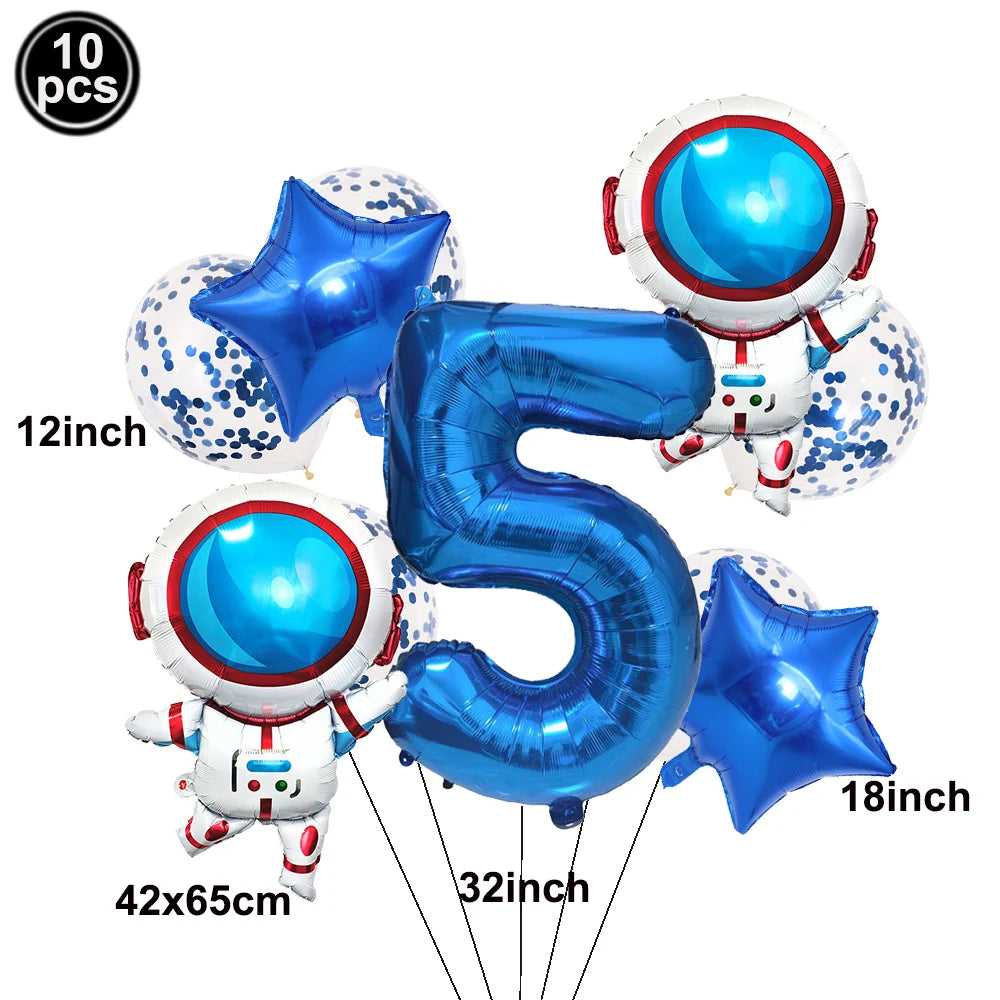 Space Theme Birthday Balloon Set – Astronaut Rocket 32" Numbers