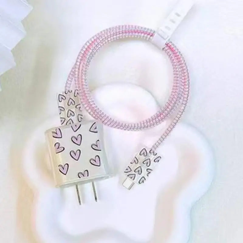 USB Charger & Cable Protector Set – Cute Heart TPU Cover Cable Protector Set Babs A19