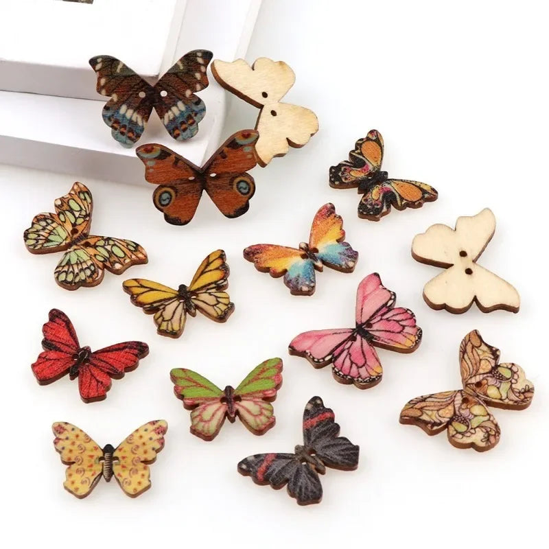50Pcs Butterfly Wooden Buttons 2-Hole Mixed Colors – DIY Craft Wooden Craft Buttons Babs