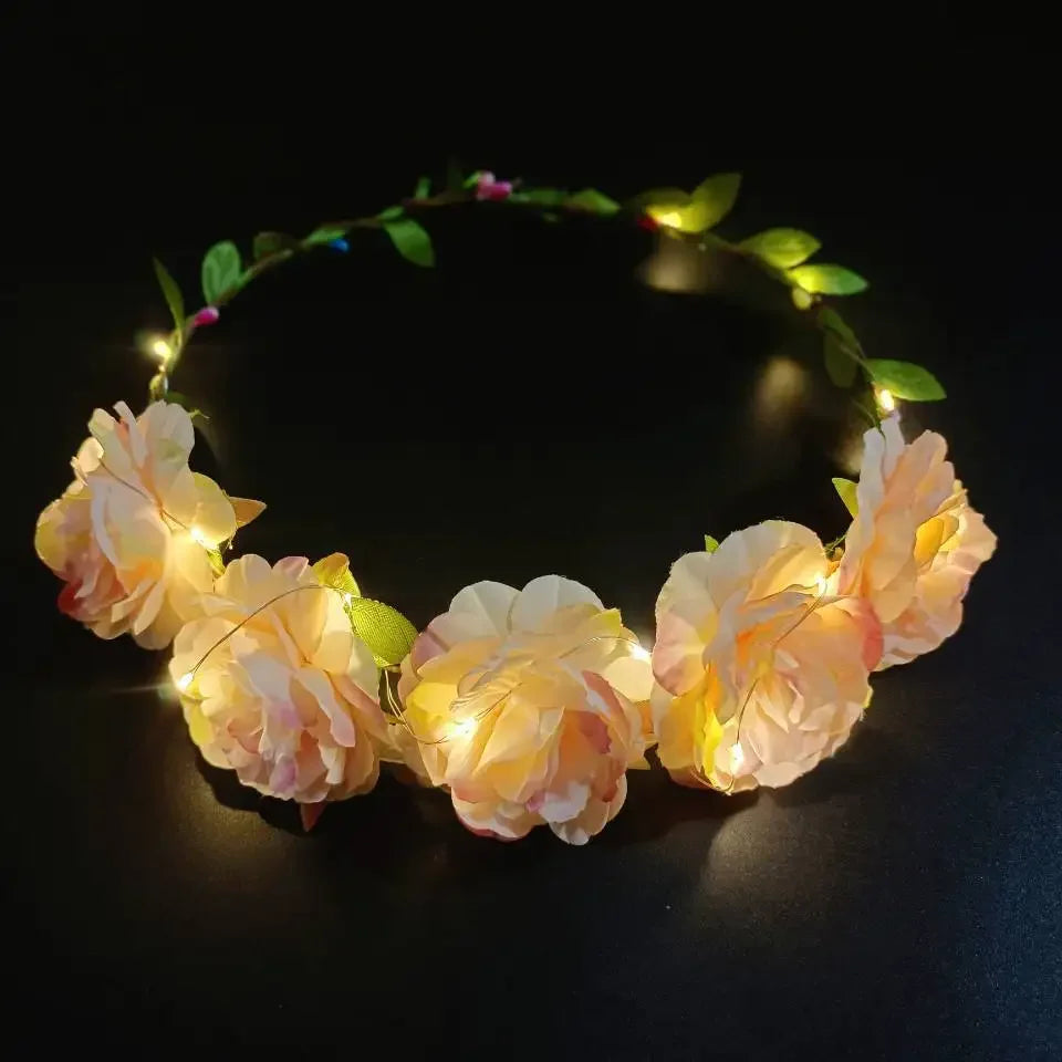 LED Rose Flower Headband Crown – Glow Party Hairband LED Party Headband Babs