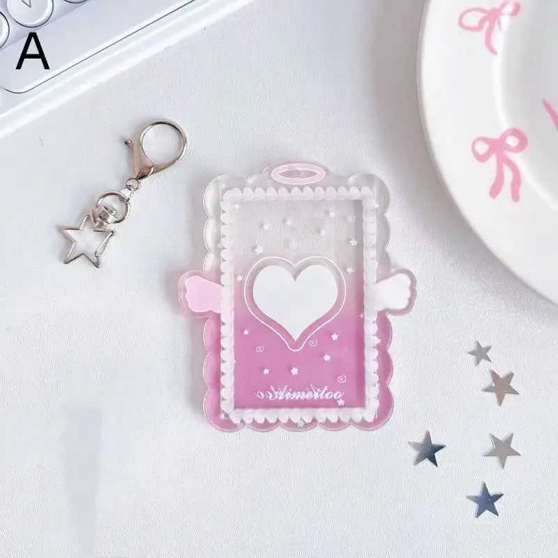 Kpop Acrylic Photocard Holder Angel Wing Star Keychain Protector Photocard Holder Keychain Babs A