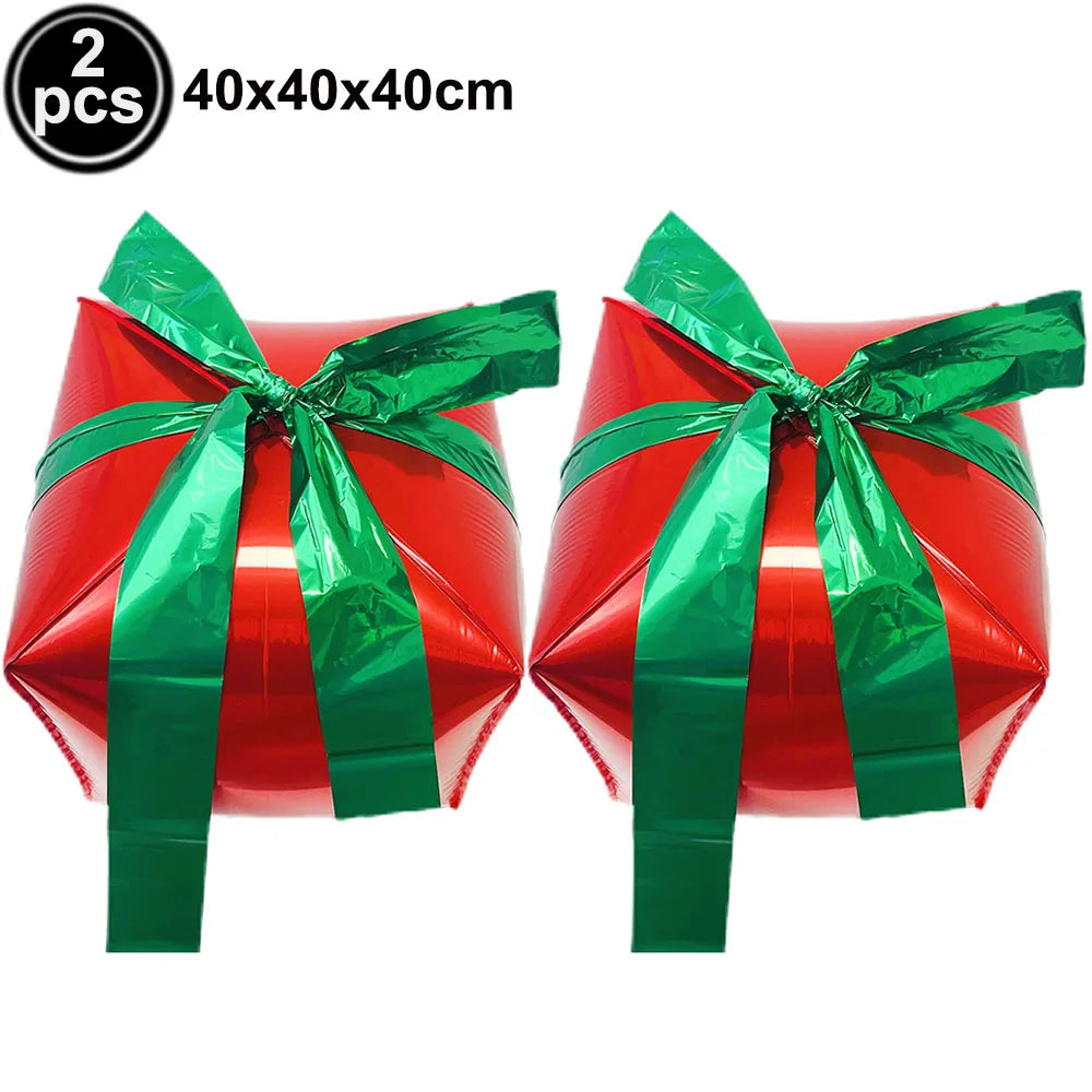 Christmas Gift Box Foil Balloons Red Green Gold Silver 2/4pcs Foil Party Balloons Babs iridescent As pictures show