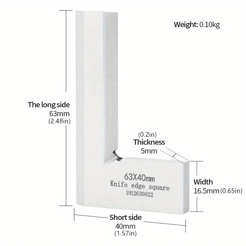 90° Knife Edge Square Ruler – Grade 1 Stainless Steel, 4 Sizes Precision Square Ruler Babs 63X40mm