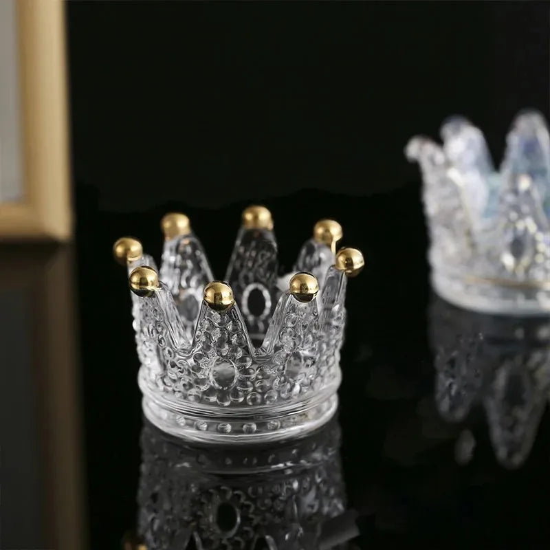 Crystal Crown Glass Tealight Candle Holder | Home Décor Glass Candle Holder Babs