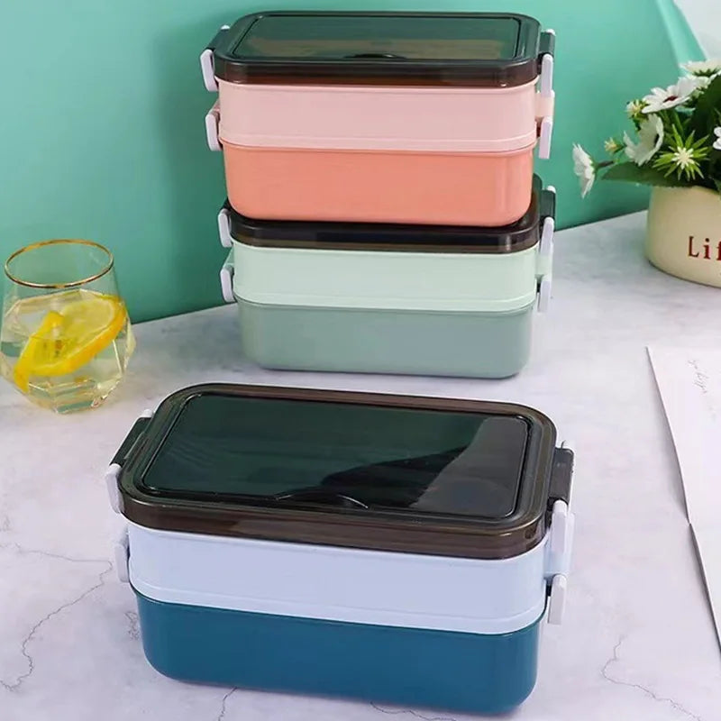 Double Layer Lunch Box with Compartments & Fork/Spoon Lunch Box Babs
