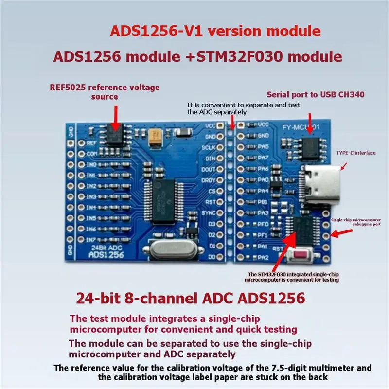 ADS1256 STM32F030 8-Channel 24-Bit ADC Data Acquisition Module ADC Conversion Module Babs