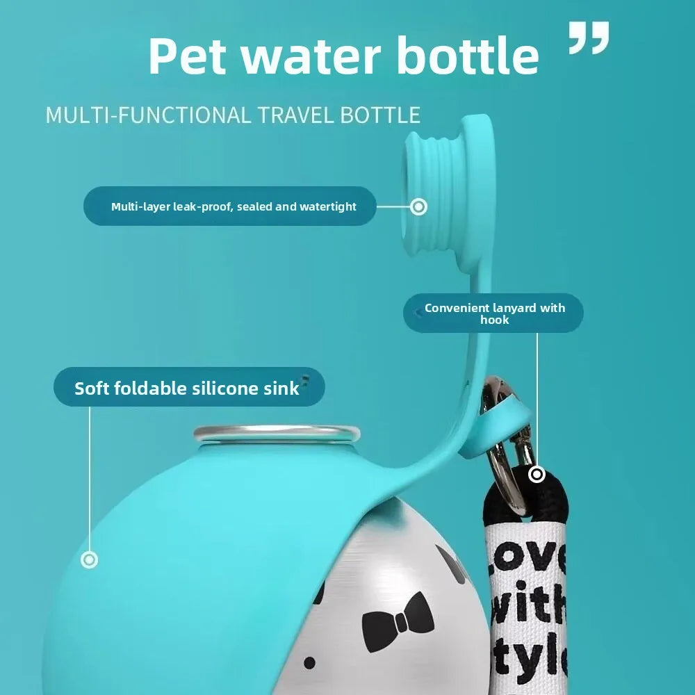 285ml Leak-Proof Dog Travel Water Bottle & Bowl | Stainless Steel Dog Travel Water Bottle Babs