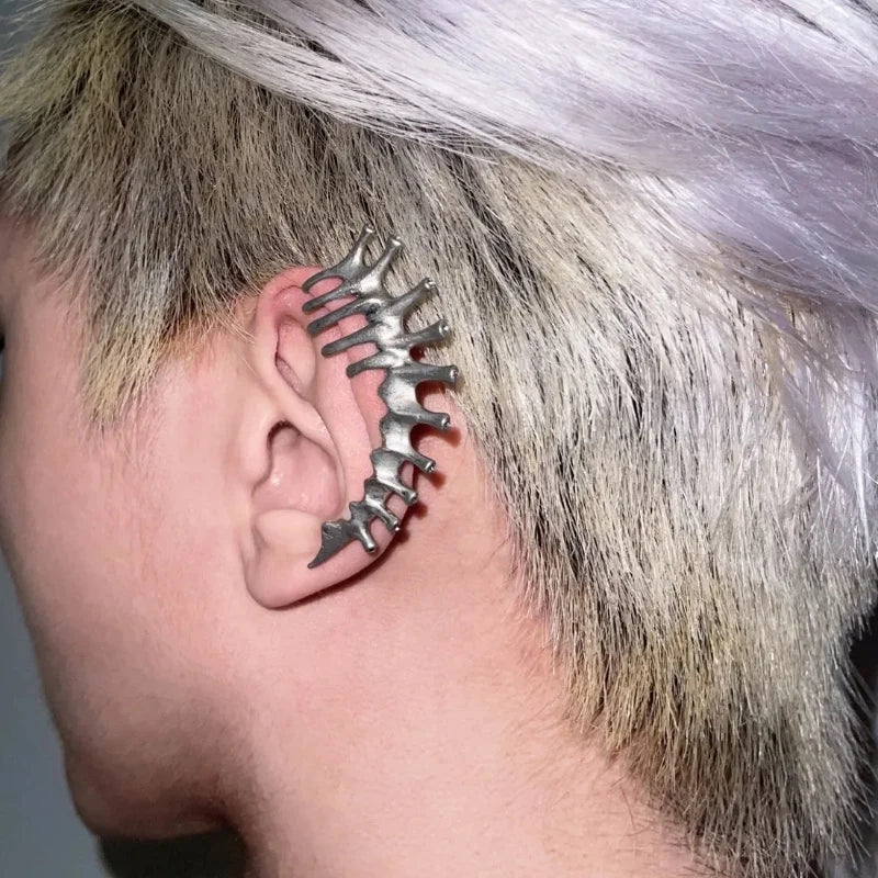 Punk Spine Thorn Clip-On Earrings – Silver Zinc Alloy Ear Cuff Clip-On Earrings Babs