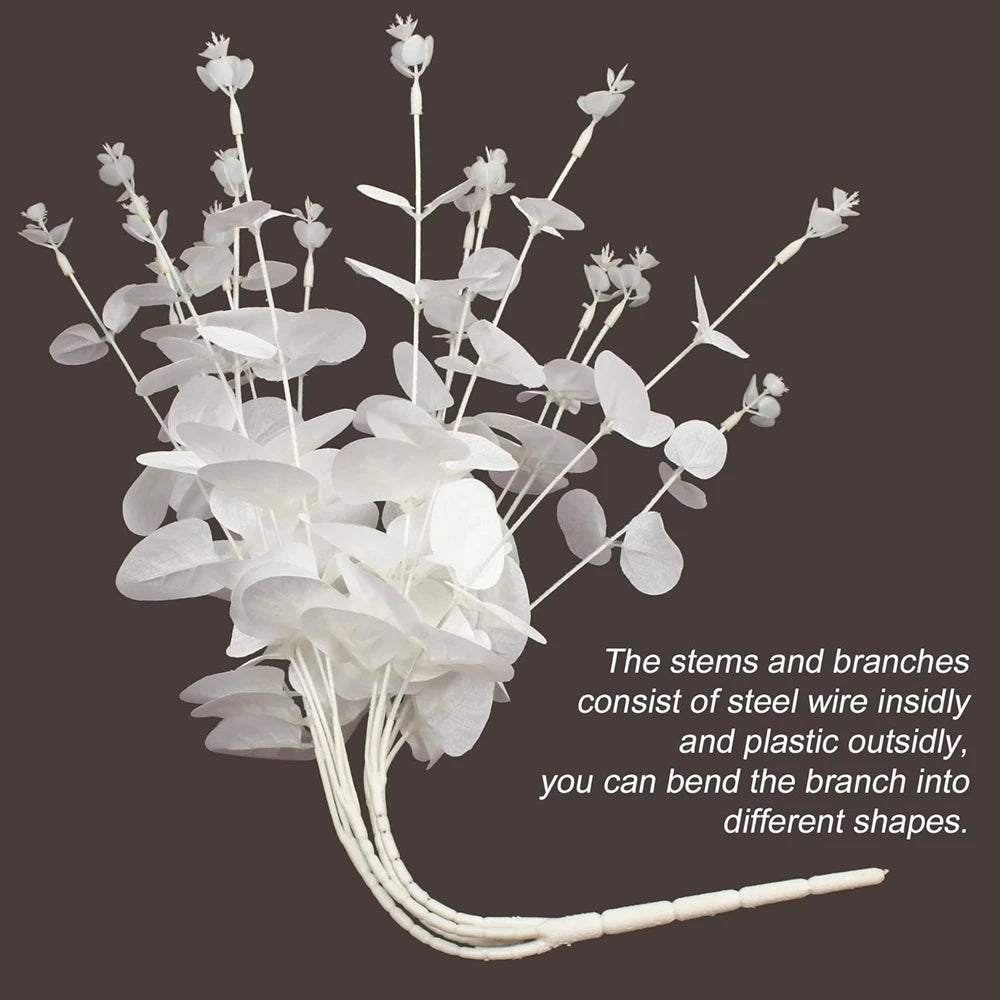 Artificial White Eucalyptus Stems – UV Silk Leaf Home Décor Artificial Plant Stems Babs WHITE 1PC
