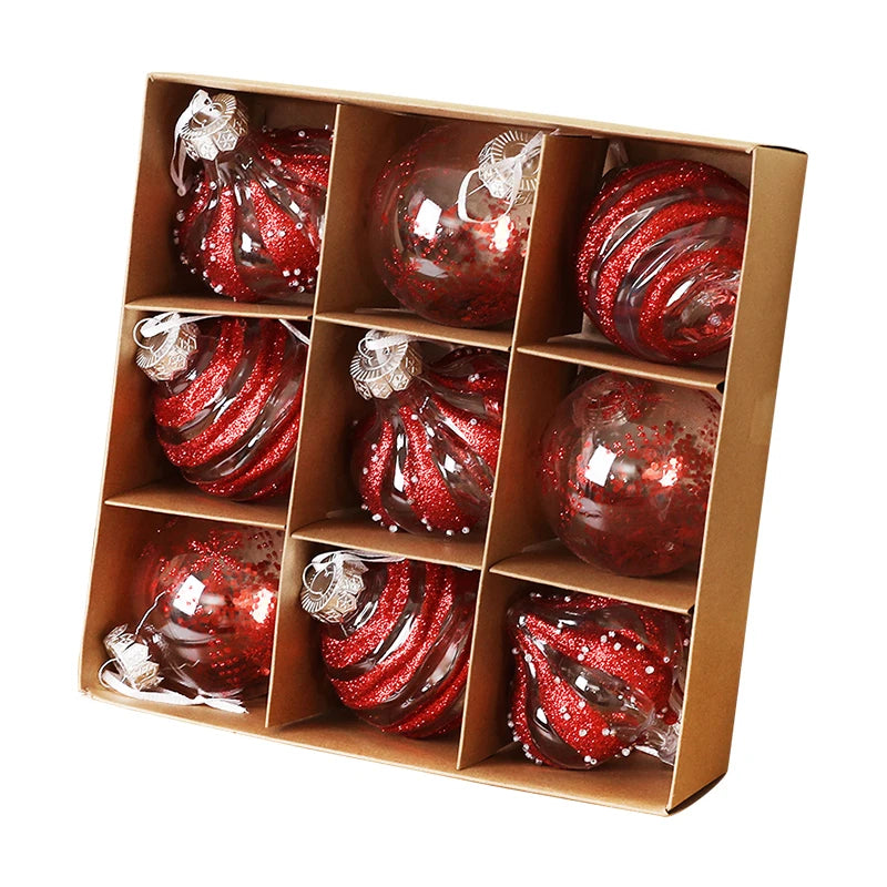 9PCS Christmas Ball Ornaments 8CM – Champagne & White Xmas Decor Christmas Ball Ornaments Babs Red 8cm