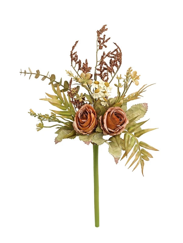 Silk Rose Artificial Flower Bouquet – Wedding & Home Decor Artificial Flower Bouquet Babs Orange 1 PC