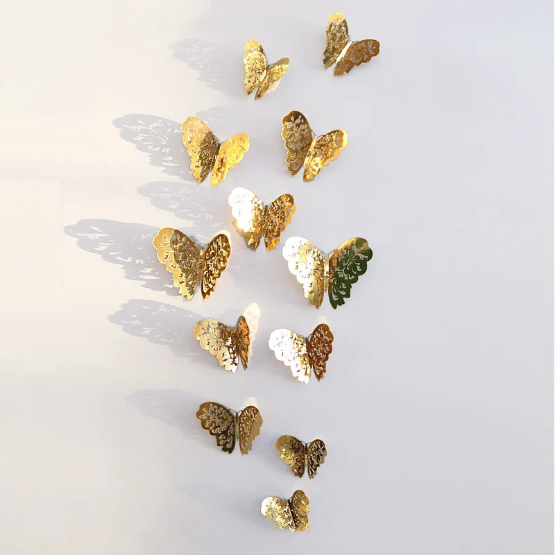12Pcs 3D Butterfly Wall Stickers – Kids Room & Home Decor Wall Sticker Decals Babs gold1