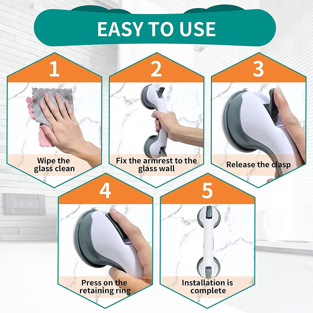 Shower Grab Bar – Dual-Lock Suction Cup Anti-Slip Handle Bathroom Grab Bar Babs