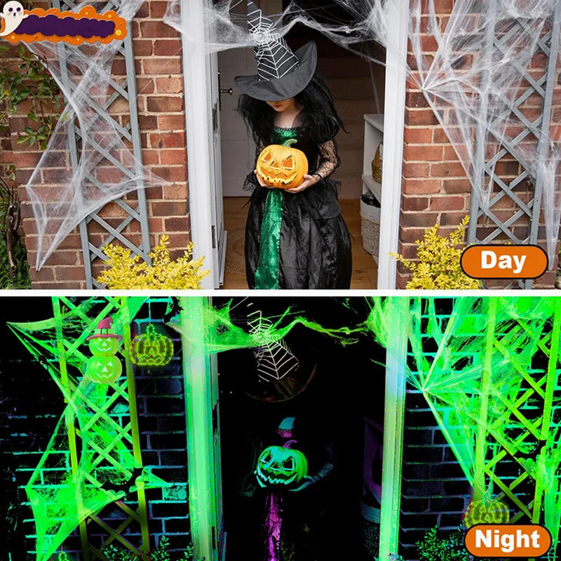 Glow in the Dark Spider Web Halloween Decoration + Fake Spiders Halloween Decoration Set Babs