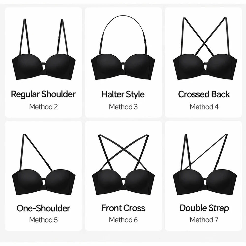 Strapless Padded Push-Up Bra | Front Closure Wireless Seamless Wireless Push-Up Bra Babs