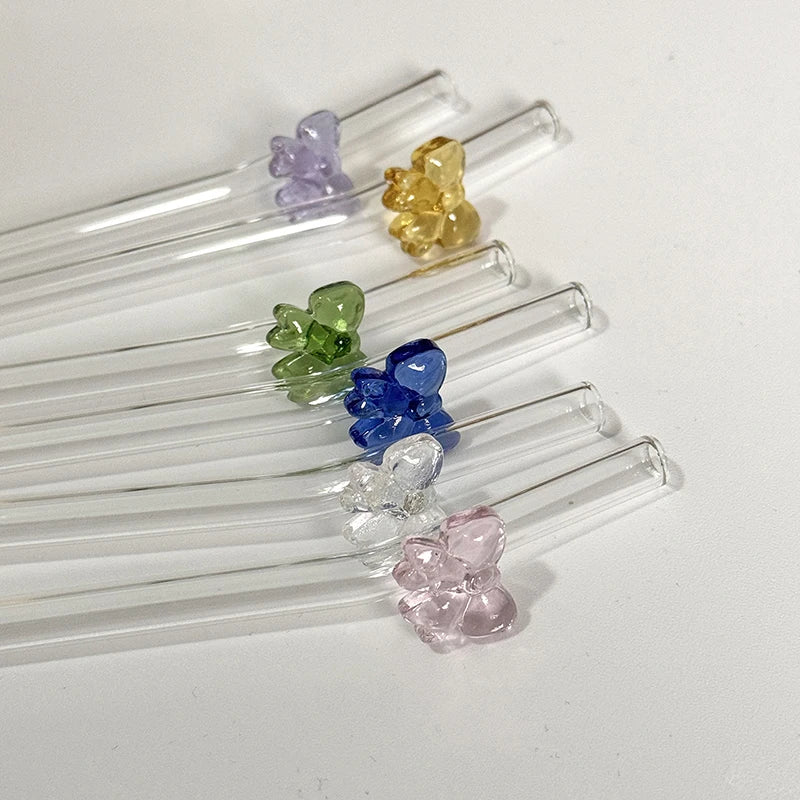 Colorful Bow Borosilicate Glass Straw – Reusable & Eco-Friendly Glass Drinking Straw Babs
