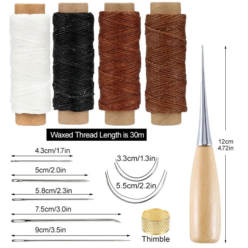 16-Piece Leather Sewing Kit – Needles, Awl, Waxed Thread & Thimble Leather Sewing Kit Babs