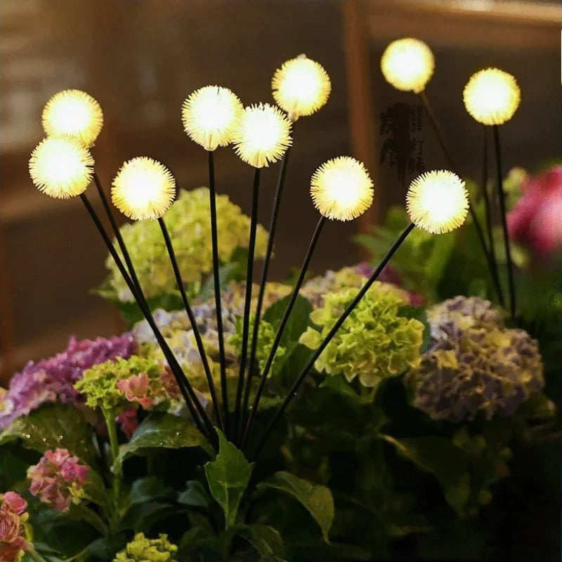 Solar Plush Ball Dandelion Ground Lights – Outdoor Lawn Décor Solar Garden Lights Babs 10-Head-Warm