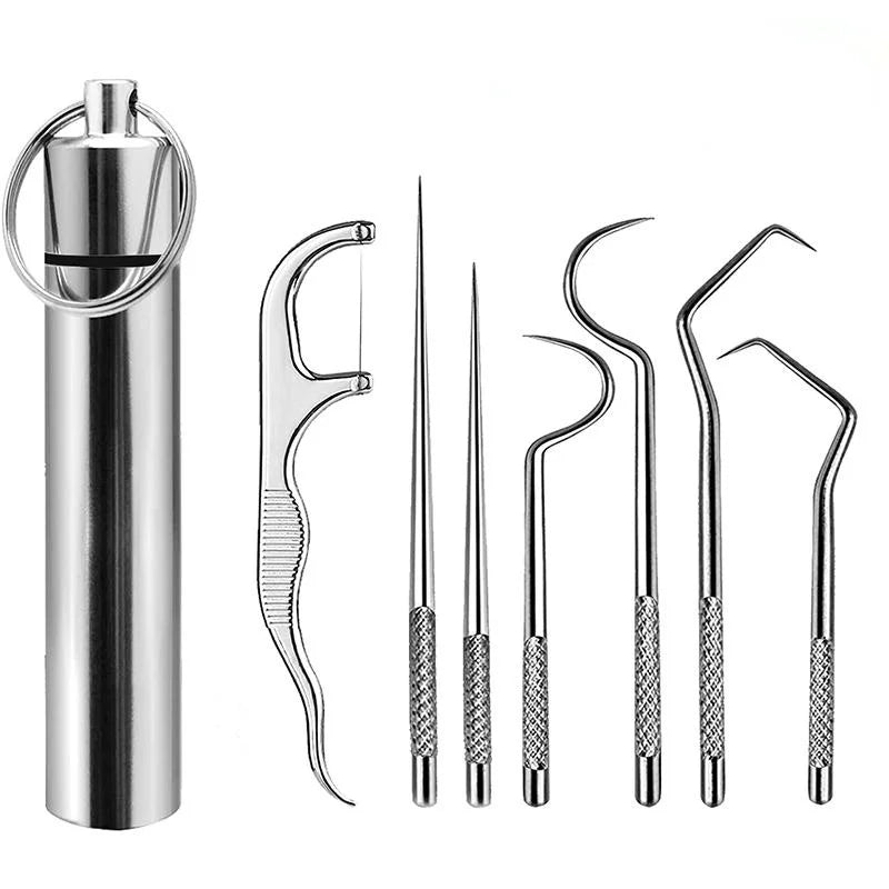 Reusable Stainless Steel Toothpick Set – Portable Oral Cleaner Reusable Toothpick Set Babs 7pcs set