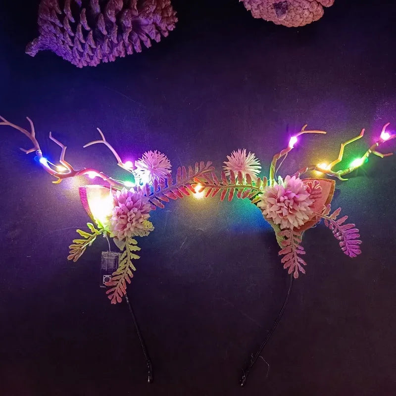10pcs LED Christmas Headbands – Antler Flower Party Props LED Party Headband Babs