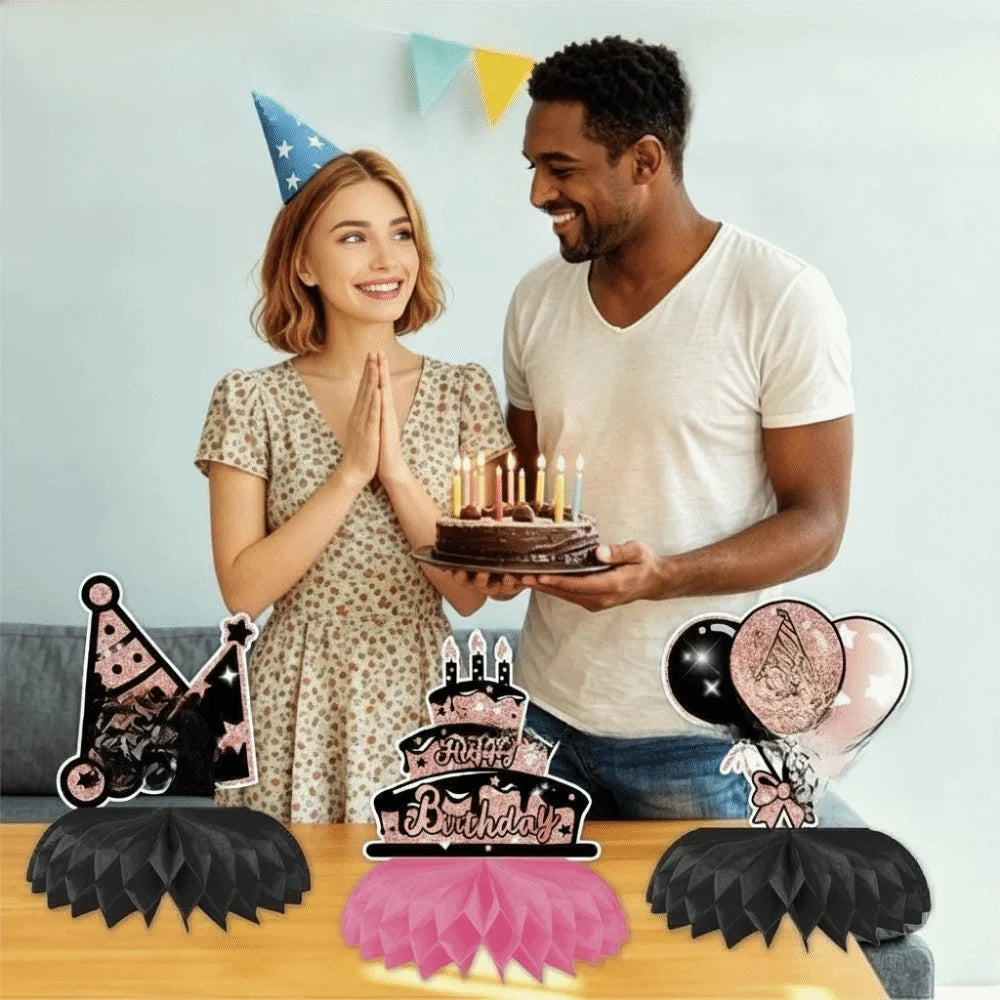9-Piece 3D Birthday Paper Honeycomb Decorations Party Set Party Honeycomb Decor Babs