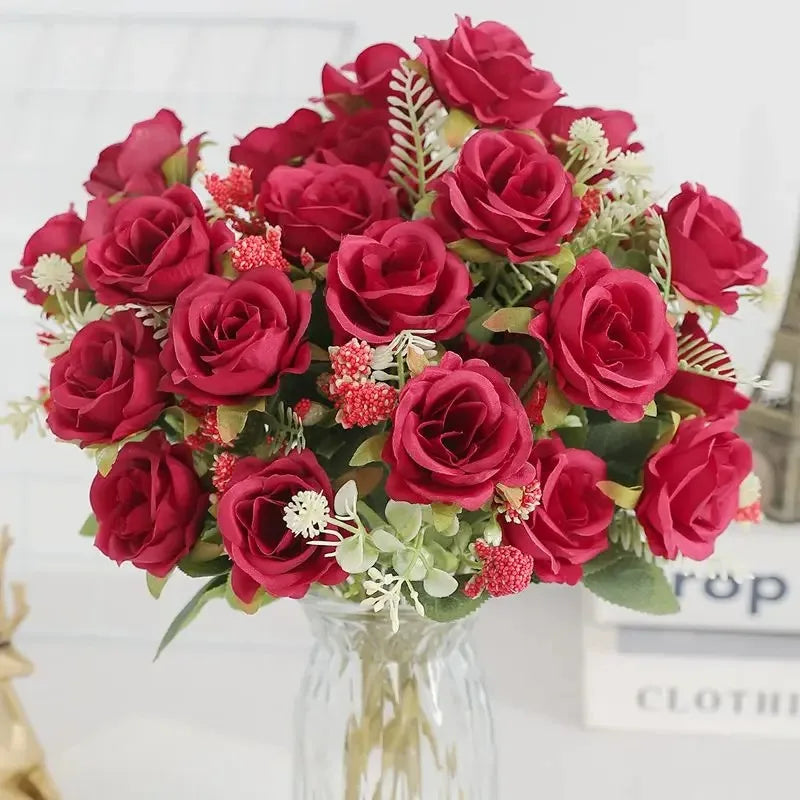 Artificial Silk Rose Bouquet for Wedding & Home Decor Artificial Flower Bouquet Babs Red