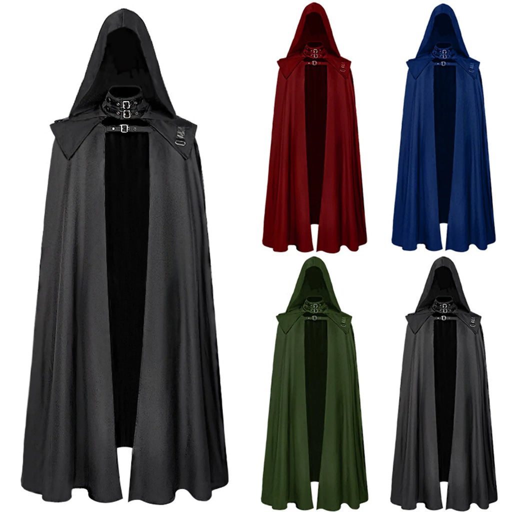 Medieval Hooded Cloak Men Gothic Cosplay Cape Buckled Maxi Coat Gothic Cosplay Cape Babs